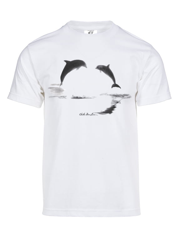 Mens Dolphins Lovers Silhouette Solar Color Changing Short-Sleeve T-Shirt, White Medium