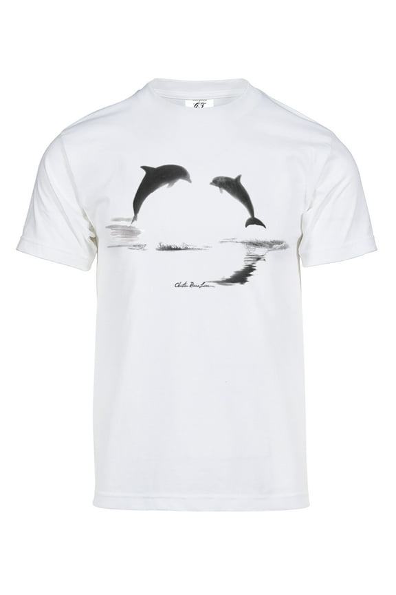 Mens Dolphins Lovers Silhouette Solar Color Changing Short-Sleeve T-Shirt, White Medium