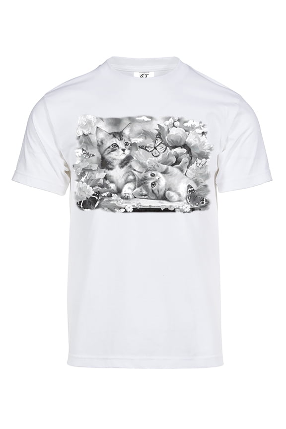 Mens Playtime Cats Butterfly Solar Color Changing Short-Sleeve T-Shirt, White Medium