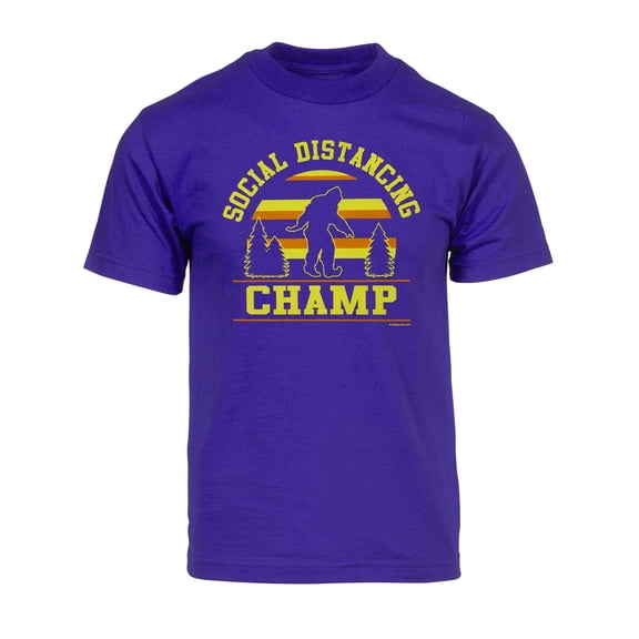 Gravity Trading Mens Social Distancing Champ Bigfoot Short-Sleeve T-Shirt - Purple - M