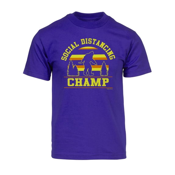 Gravity Trading Mens Social Distancing Champ Bigfoot Short-Sleeve T-Shirt - Purple - XL