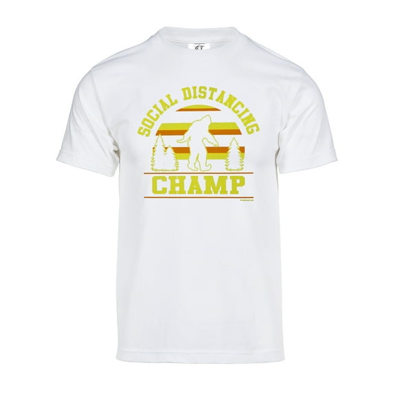 Gravity Trading Mens Social Distancing Champ Bigfoot Short-Sleeve T-Shirt - White - M
