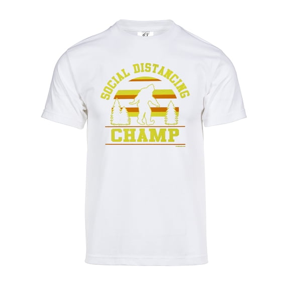 Gravity Trading Mens Social Distancing Champ Bigfoot Short-Sleeve T-Shirt - White - S