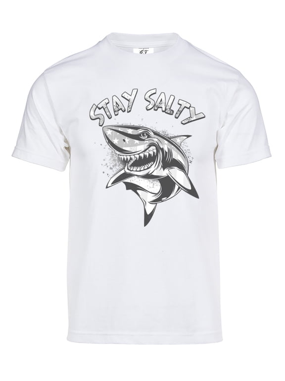 Mens Stay Salty USA Shark Solar Color Changing Shirt Sun Tee, White 2XL