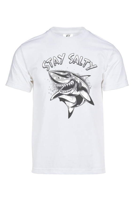 Mens Stay Salty USA Shark Solar Color Changing Shirt Sun Tee, White M