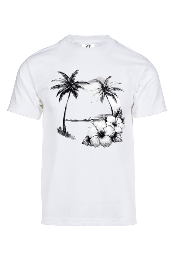 Mens Summer Beach Solar T-Shirt Color Changing Summer Beach Sun Tee, White 2XL