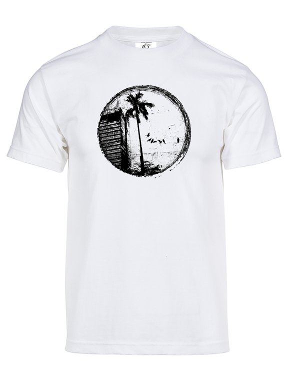 Mens Sunset Palm Tree Solar Magic Changing Short-Sleeve T-Shirt - White - Large