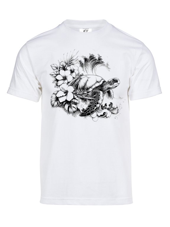 Mens Turtle Wave Solar T-Shirt Color Changing Summer Beach Sun Tee, White L