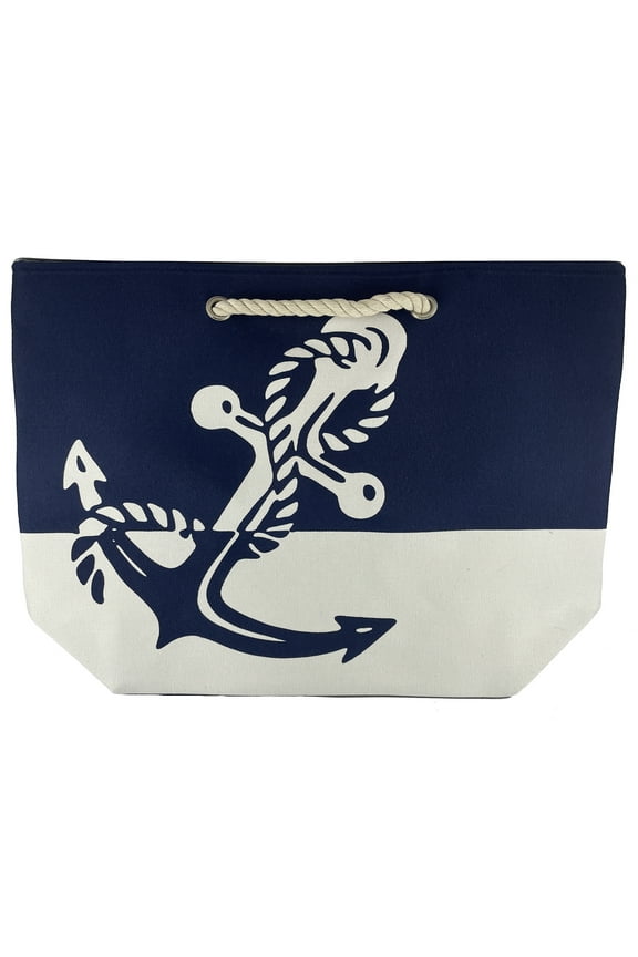 Poly/Cotton Beach Tote Bag - Navy Anchor