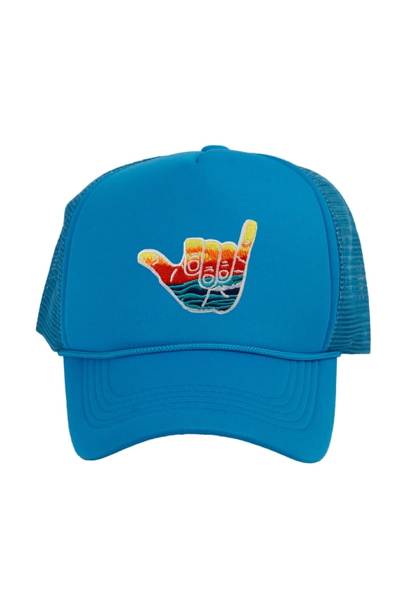 Gravity Trading Shaka Learn to Surf Patch Trucker Hat, Aqua