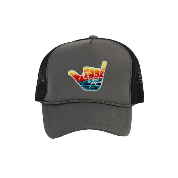 Gravity Trading Shaka Learn to Surf Patch Trucker Hat, Black/Dark Grey