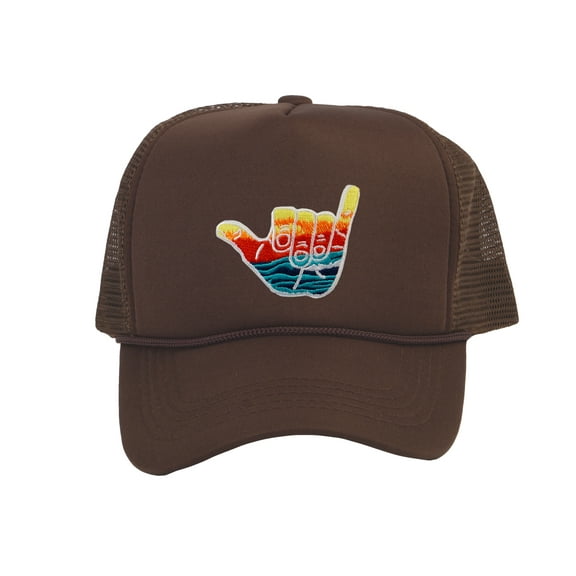 Gravity Trading Shaka Learn to Surf Patch Trucker Hat, Brown