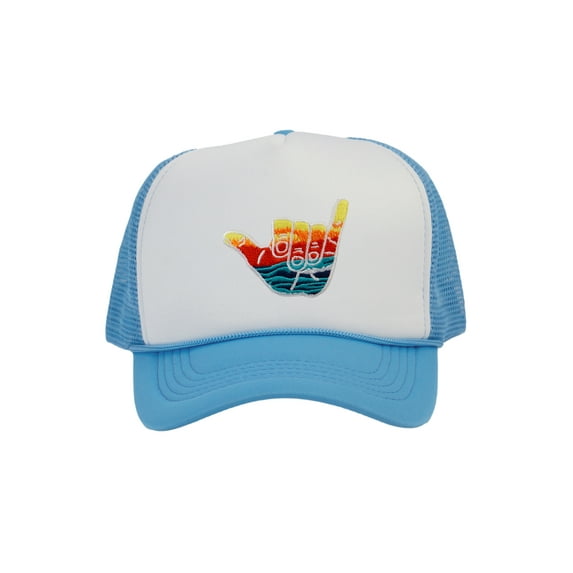 Gravity Trading Shaka Learn to Surf Patch Trucker Hat, White/Sky