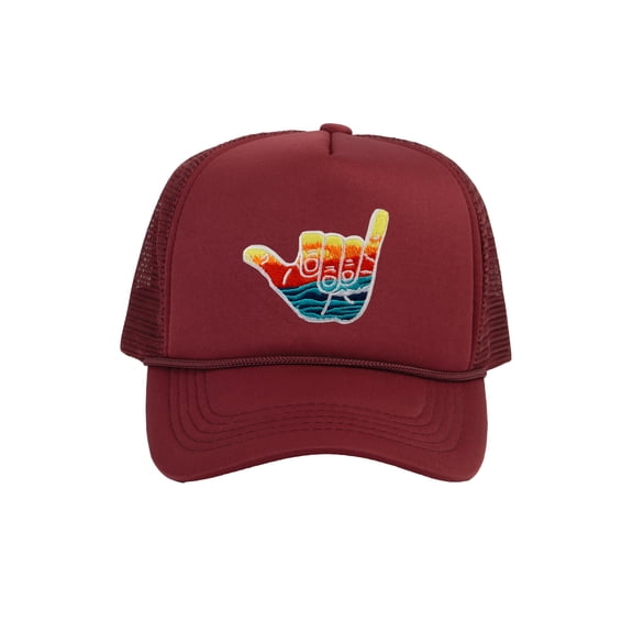 Gravity Trading Shaka Learn to Surf Patch Trucker Hat, Wine