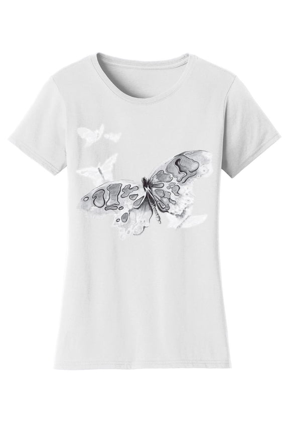 Womens Colorful Butterfly Solar Changing Short-Sleeve T-Shirt, White Medium