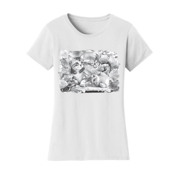Gravity Trading Womens Playtime Cats Butterfly Solar Changing Short-Sleeve T-Shirt, White 2X-Large