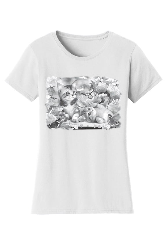 Womens Playtime Cats Butterfly Solar Changing Short-Sleeve T-Shirt, White Medium