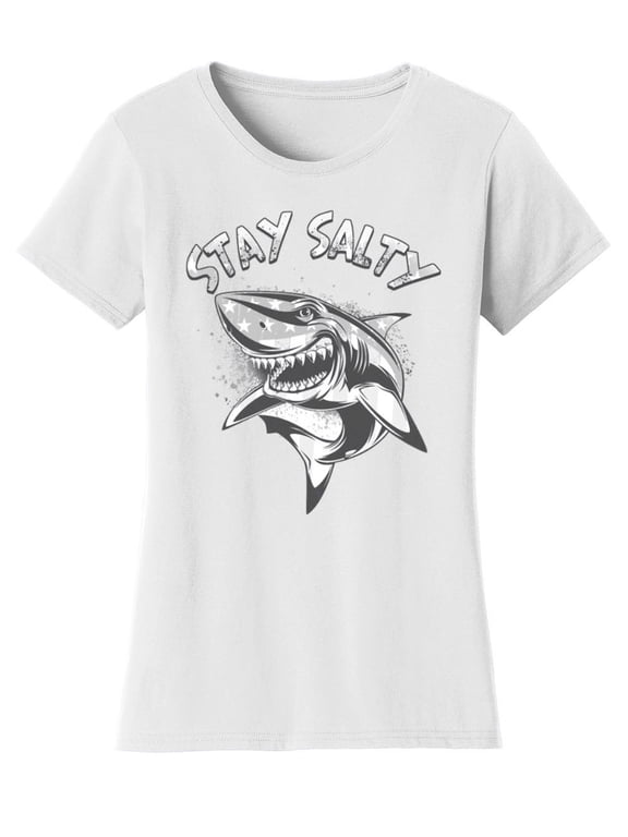 Womens Stay Salty USA Shark Solar Color Changing Shirt Sun Tee, White 2XL