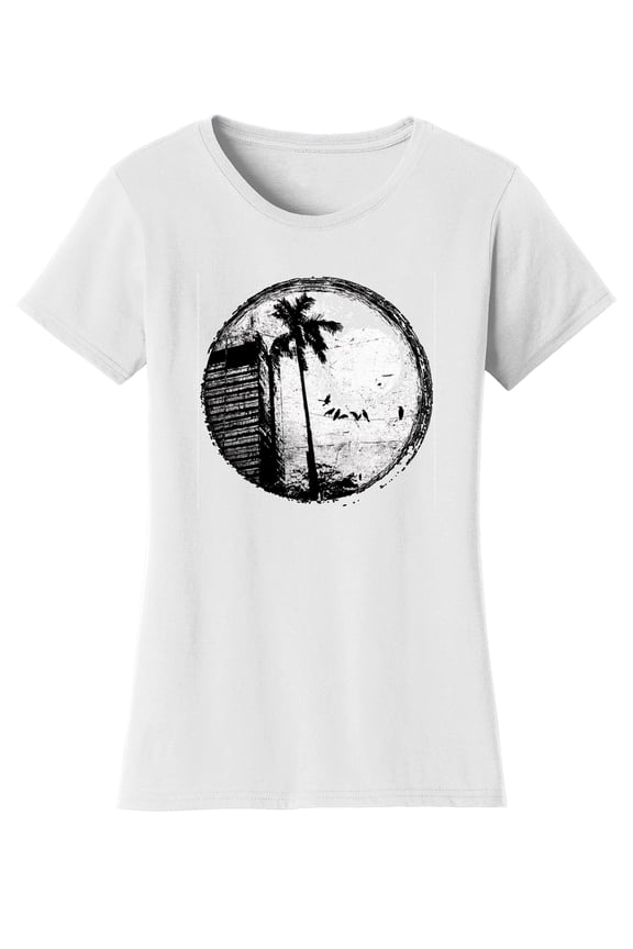 Womens Sunset Palm Tree Solar Magic Changing Short-Sleeve T-Shirt - White - 2X-Large