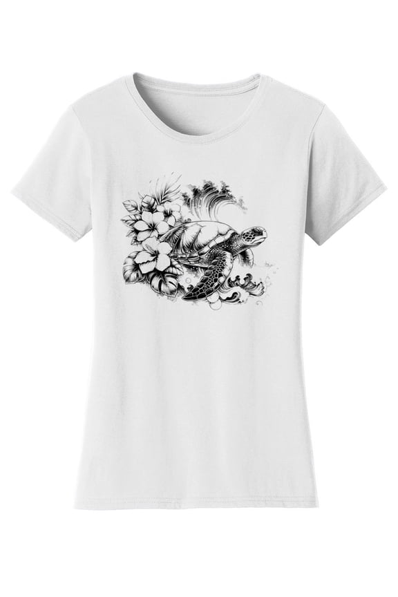 Womens Turtle Wave Solar T-Shirt Color Changing Summer Beach Sun Tee, White XL