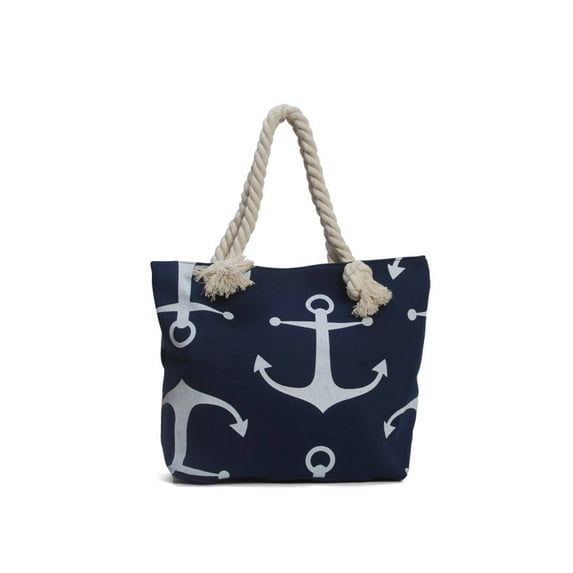 Gravity Travels Anchors Wide Beach Tote Bag - Navy