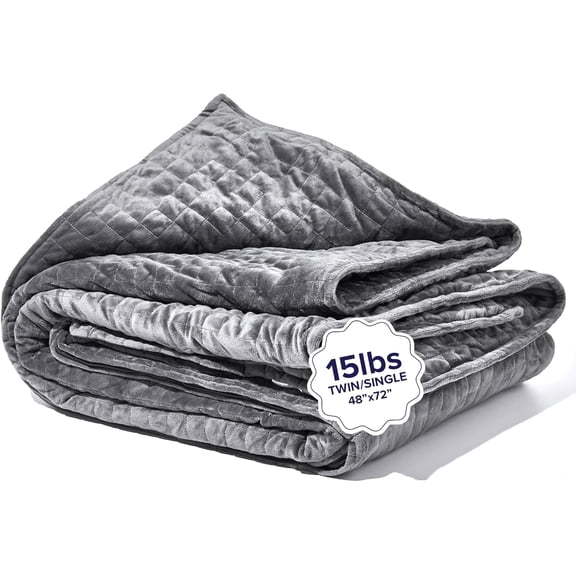Gravity Weighted Blankets for Adults, 15lbs Grey (48" x 72", Twin/Single) - Heavy Comfort Cotton Blanket with Glass - Utra-Soft Premium Breathable Microfiber Duvet Cover - Machine Washable