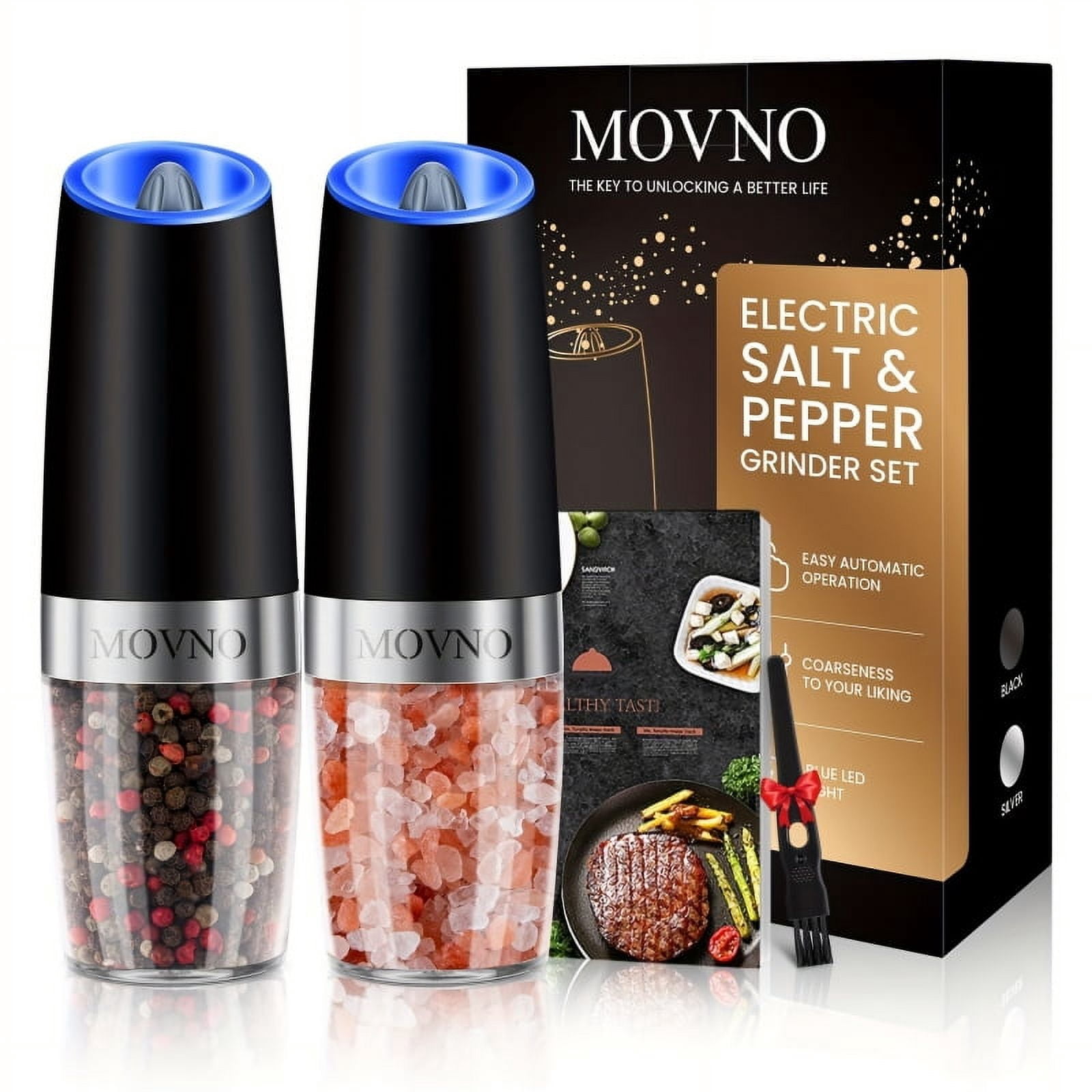 Gravity electric salt and pepper grinder set, battery-powered LED light ...