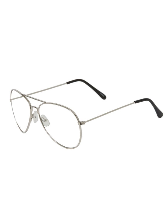 Gravity's Non-Prescription Premium Aviator Clear Lens Glasses, Silver w/ Soft Bag