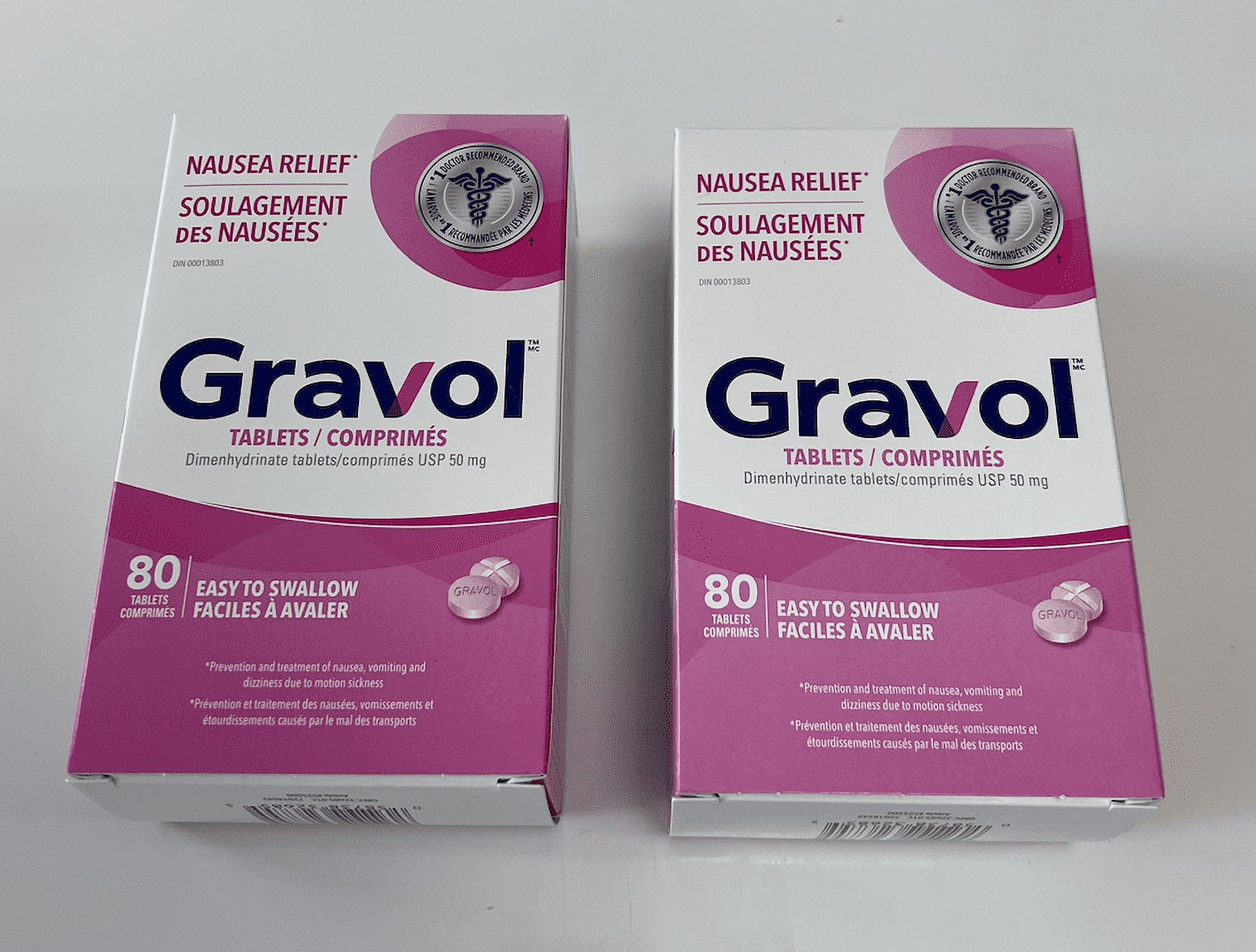 Gravol Easy to Swallow 80 Tablets (2 Packs) - Fast Relief for Nausea and Motion Sickness - Non-Drowsy Formula - Trusted Brand for Travelers