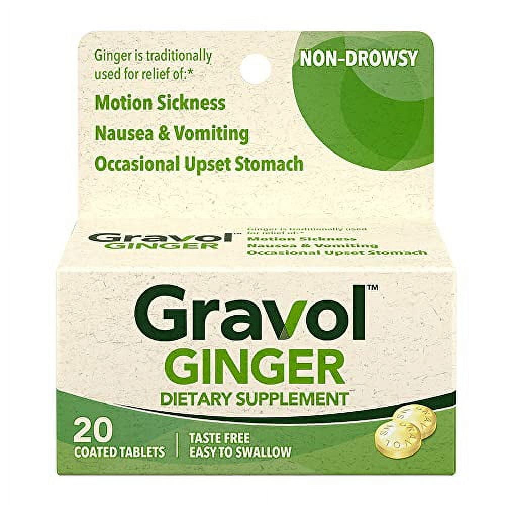 Gravol Ginger Tablets for Upset Stomach and Nausea, 20 Tablets