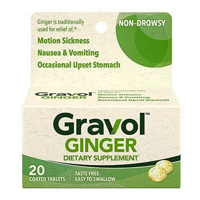 Gravol Ginger Tablets for Upset Stomach and Nausea, 20 Tablets