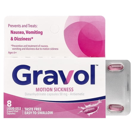 Gravol Motion Sickness, Ages 6+, 50 mg, 8 Liquid Gels