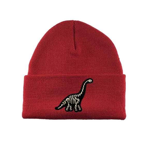 Gravty Threads Brontosaurus Skeleton Patch Cuffed Beanie - Red