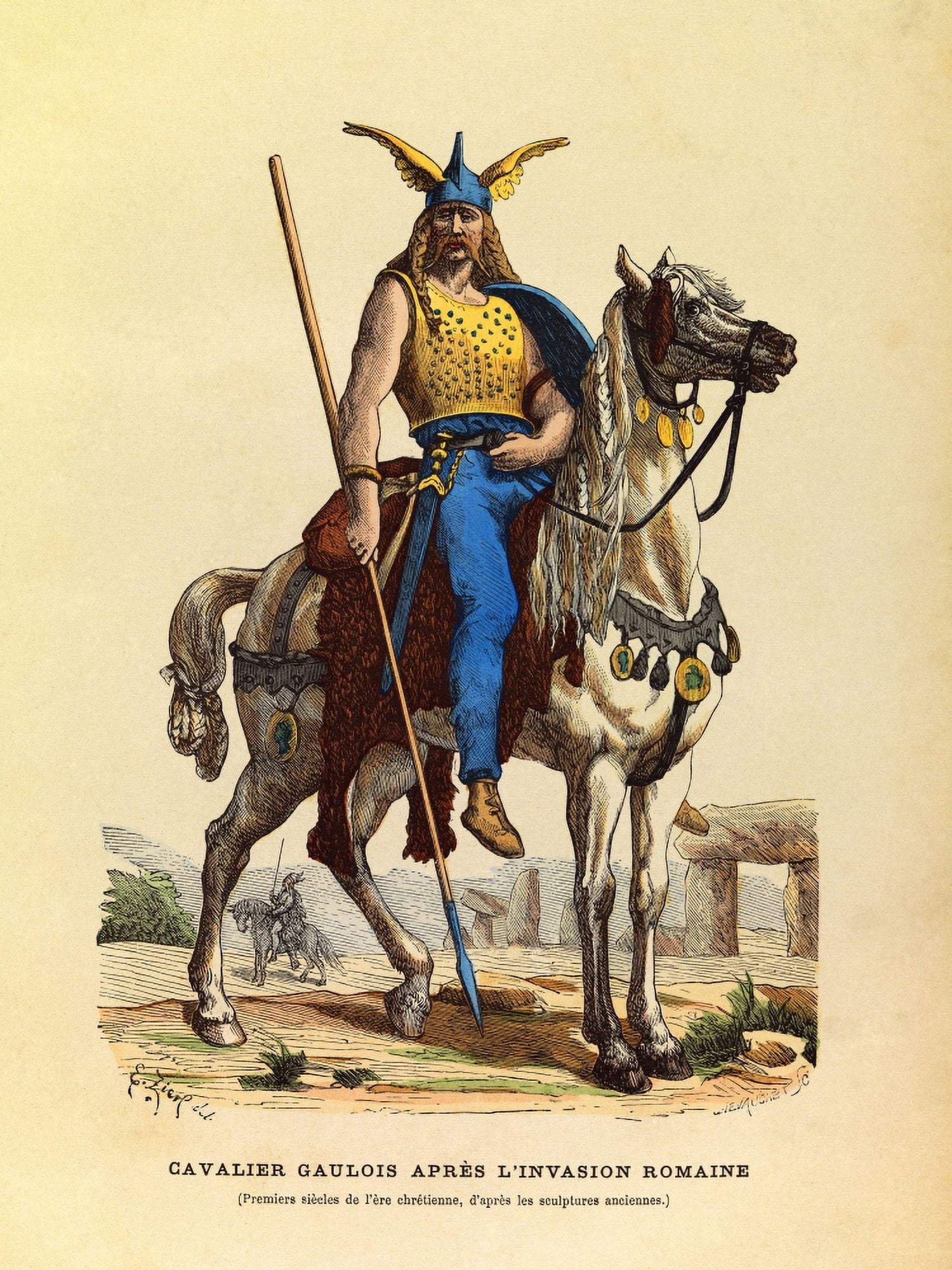 Gravure Cavalier Gaulois Apr?™?´s L Invasion Romaine ( Premiers Si?™?´cle De L ?™re Chr?™¬©tienne ) Coll Canvas Art - (24 x 36)