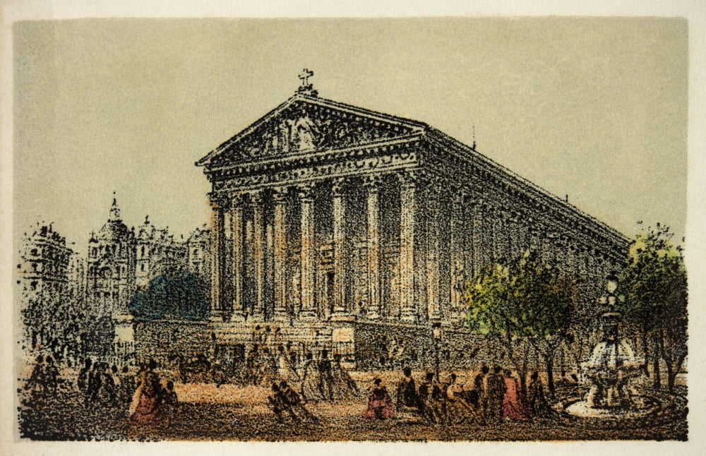 Gravure Paris En 1874 Eglise De La Madeleine Coll Canvas Art - (24 x 18)