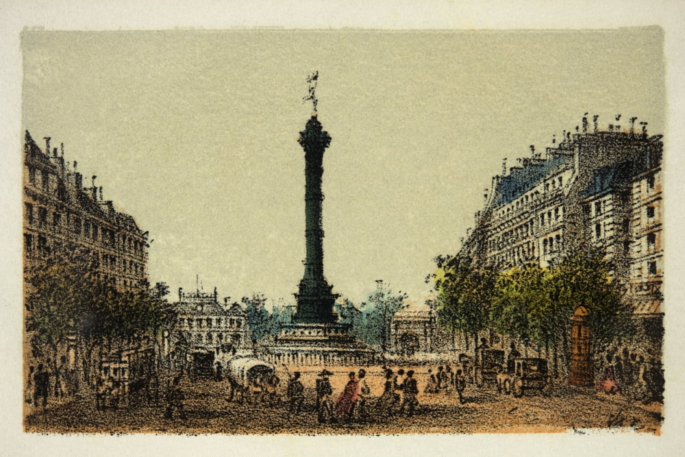 Gravure  Paris En 1874  La Colonne De Juillet  Coll Canvas Art -  (24 x 18)