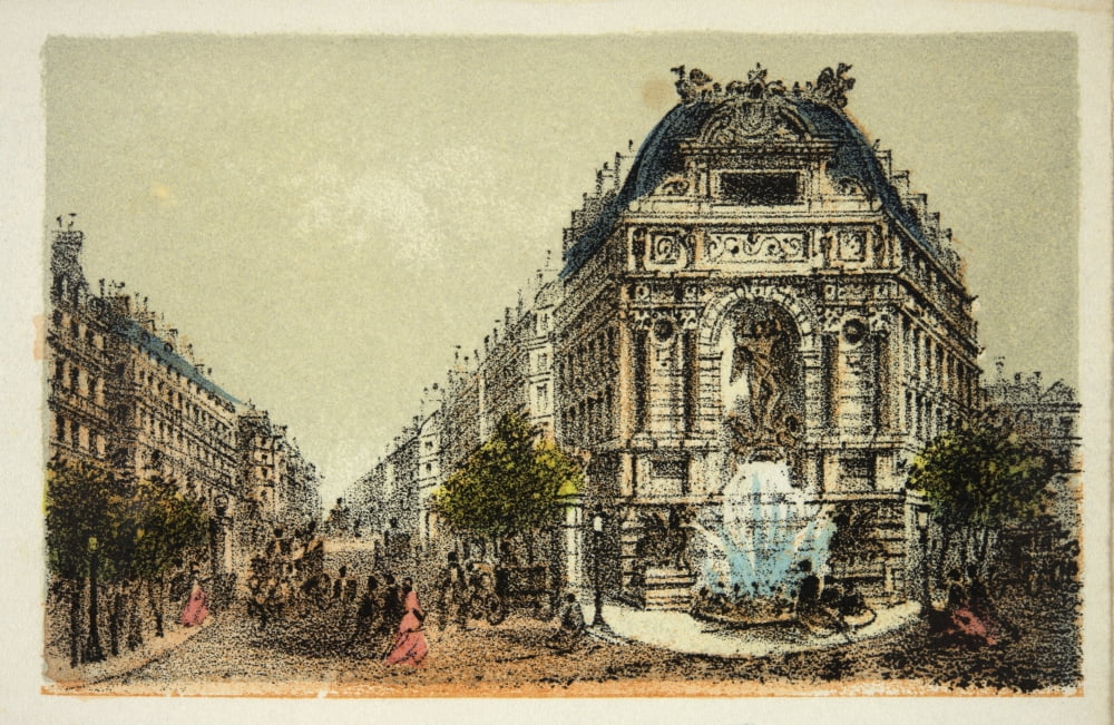 Gravure Paris En 1874 La Fontaine Saint Michel Coll Canvas Art - (24 x 18)