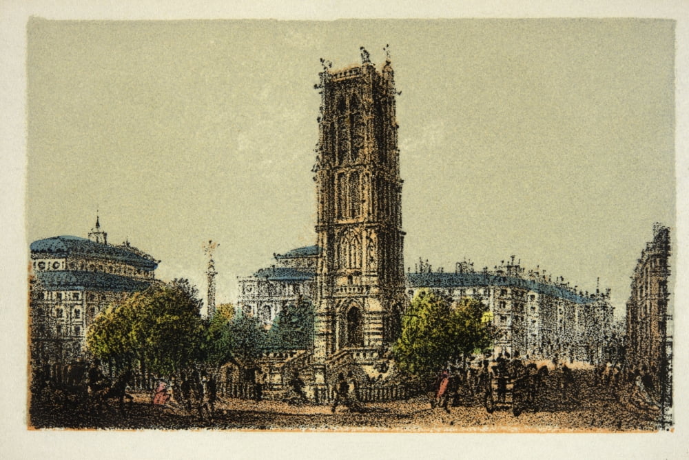 Gravure Paris En 1874 La Tour Saint Jacques Coll Canvas Art - (36 x 24)