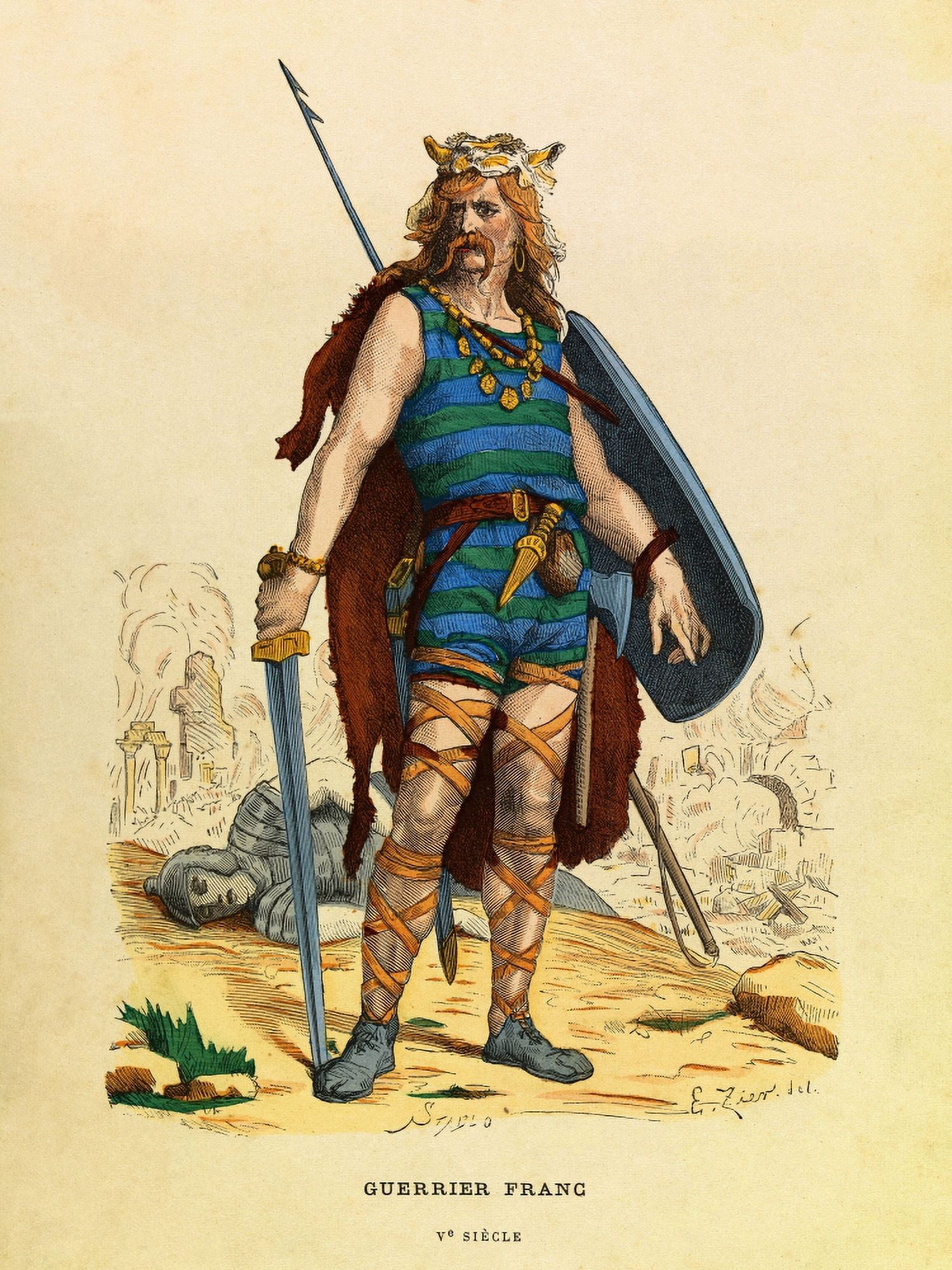 Gravure Portrait D Un Guerrier Franc Durant L Antiquit??¬© Coll Canvas Art - (18 x 24)