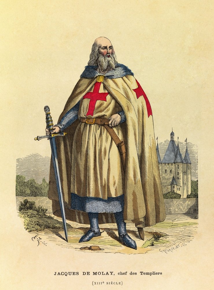 Gravure  Portrait De Jacques De Molay ( 1244 - 1314 ) Grand Maitre Des Templiers Au 13 Canvas Art -  (18 x 24)