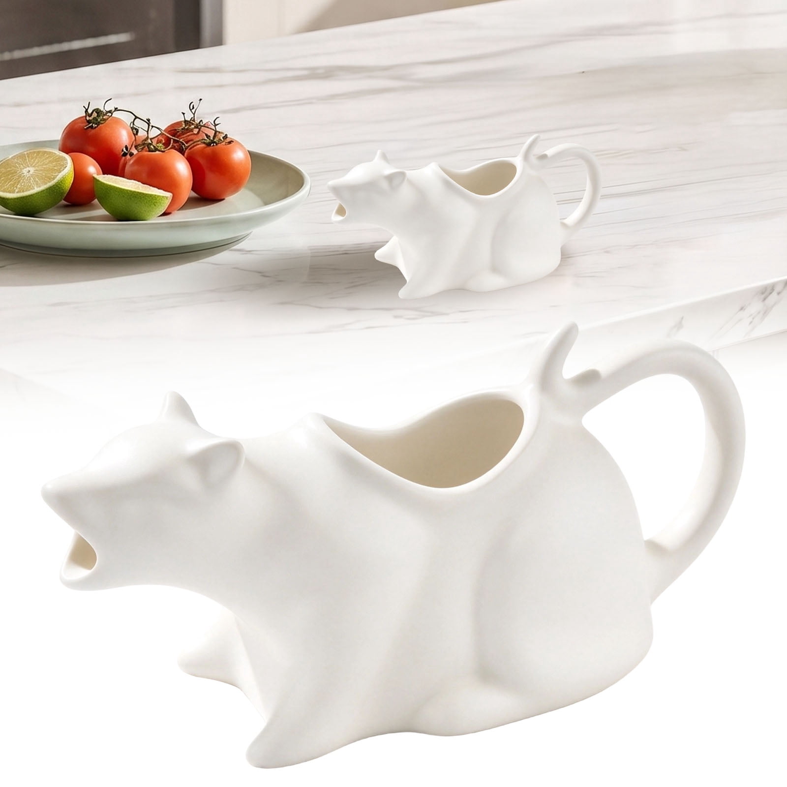 Leopard Pitcher Gravy Boat, White Panther Ceramic Sauce Boat 150ML, Cute Animal Gravy ...