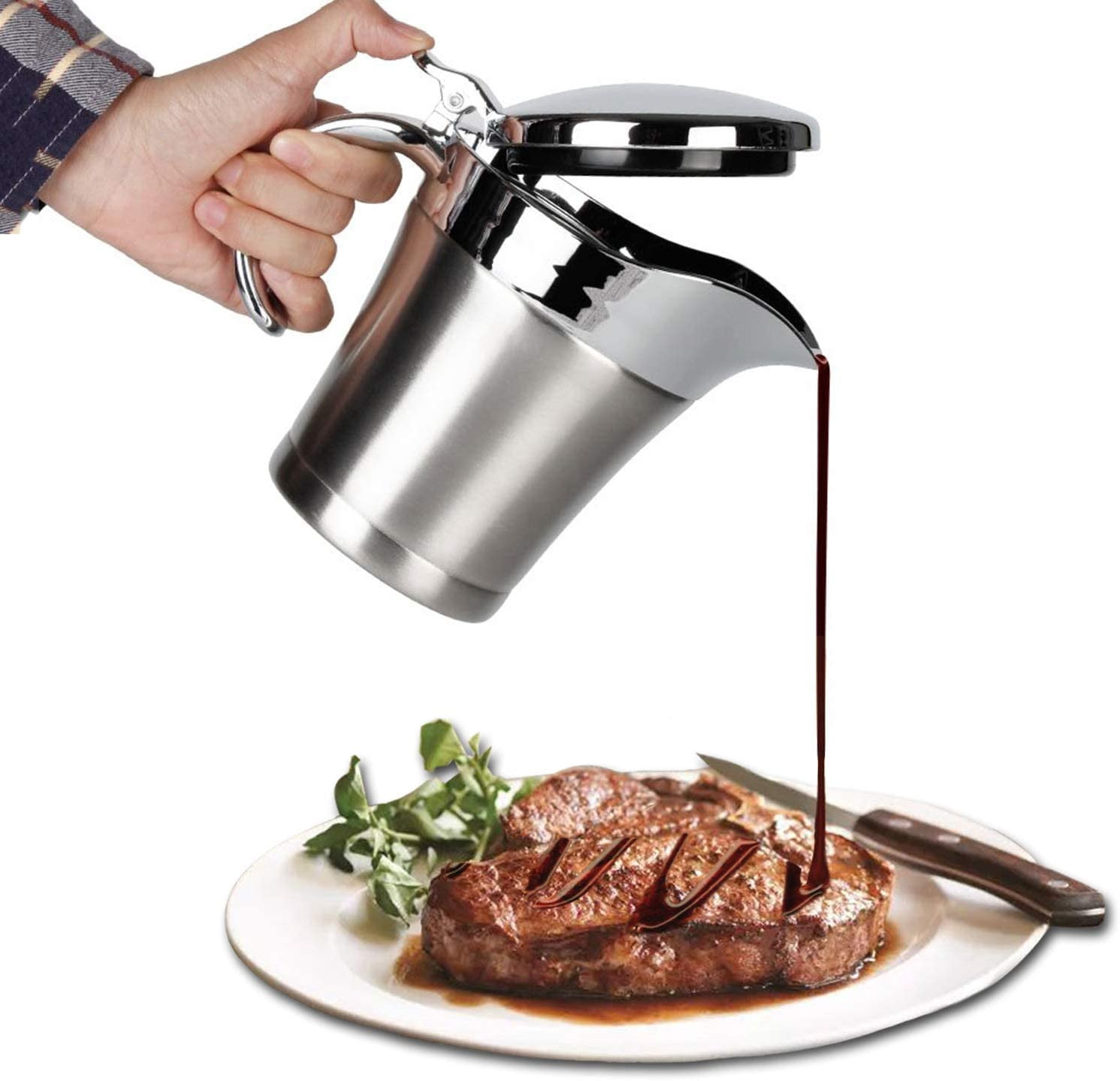 ABPETE 16 oz Double Wall Stainless Steel Boat,Warm-Retaining Creamer & Sauce Pitcher for Coffee,Sleek Polish Finish