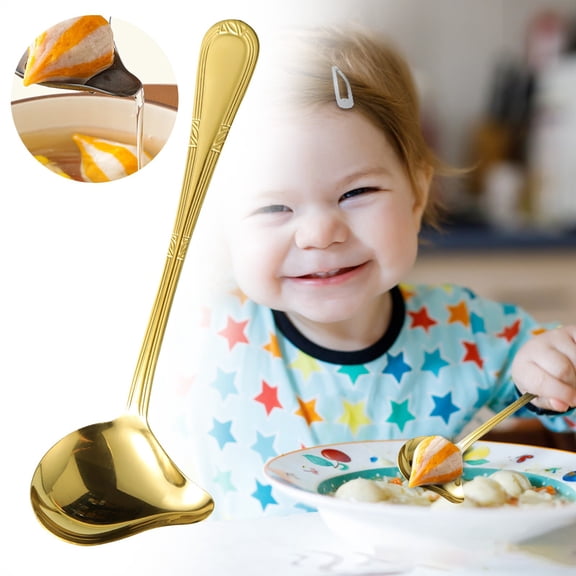 Gravy Spoon Basdi Small Stainless Steel Drizzle Spoon - Saucier Gravy & Soup Spoon, Polished Finish, Heat-Resistant, Perfect for Serving, Dressing & Precise Pouring, Easy Clean, Gold