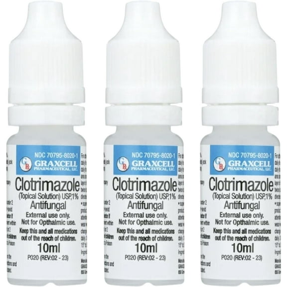 Graxcell Maximum Strength Clotrimazole 1% Antifungal Topical Solution | Fast-Acting Relief for Athlete's Foot, Jock Itch, Ringworm | Soothes Itching & Burning (Pack of 3)
