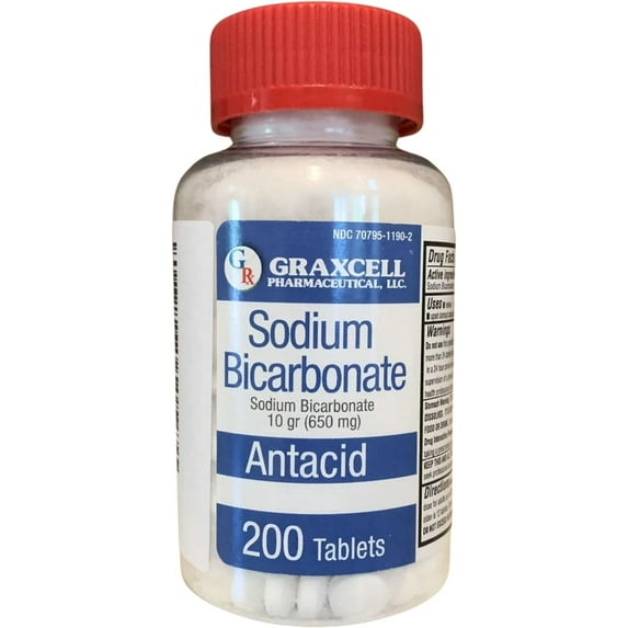 Graxcell Sodium Bicarbonate Tablets |USP 650mg (10 Grains) |Relief of Acid Indigestion, Heartburn, Sour Stomach & Upset Stomach | Kidney Health | 200 Count
