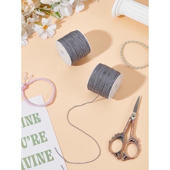 Gray 1 Roll 50M 0.8mm Nylon Thread Nylon String Chinese Knotting Cord with Plastic Empty Spools for Bracelets Beading Necklaces Macrame Craft Keychains Lanyards Wind Chime Jewelry Making