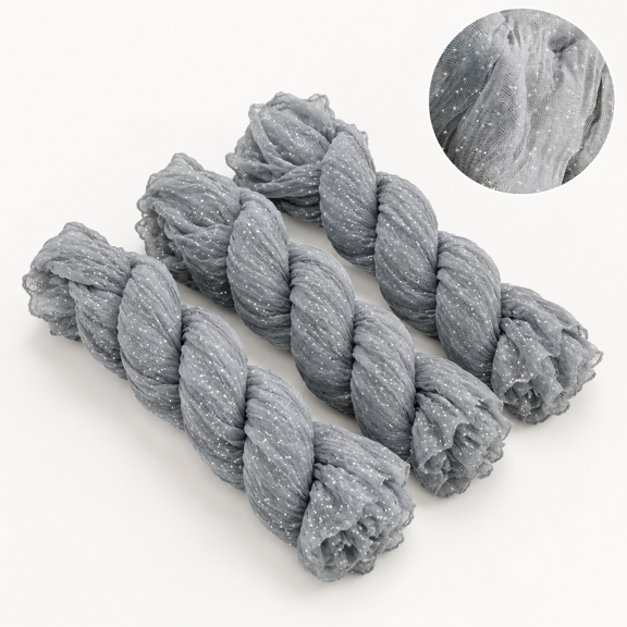 Gray 10ft 3-Pack Polyester Sequin Cheesecloth Table Runner for Boho Rustic Decor