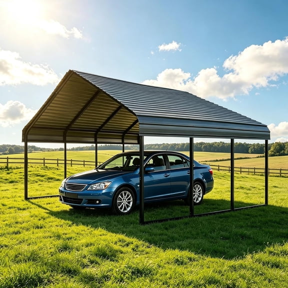 Gray 10x15 ft Heavy Duty Metal Carport Kit | Outdoor Car Port Canopy with Galvanized Steel Roof & All-Weather Protection | Multi-Use Garage Storage Shelter for Cars, Trucks & Boats.