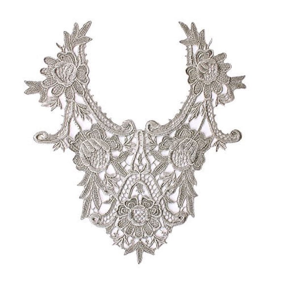Gray 11.25"x12" Venice Lace Embroidered Bridal Bodice Patch by Piece