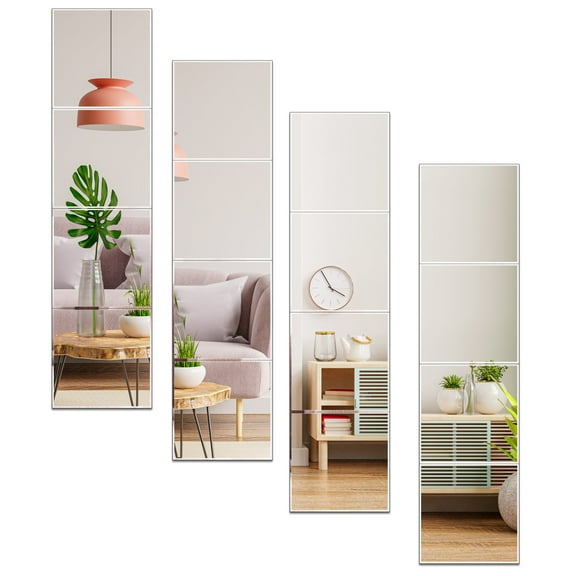 Gray 11.8x11.8 Inch Full Length Wall Mirror Tiles Set of 16, Full Body Mirrors Set for Bedroom, Living Room, Dorm, Closet Door, Home Gym